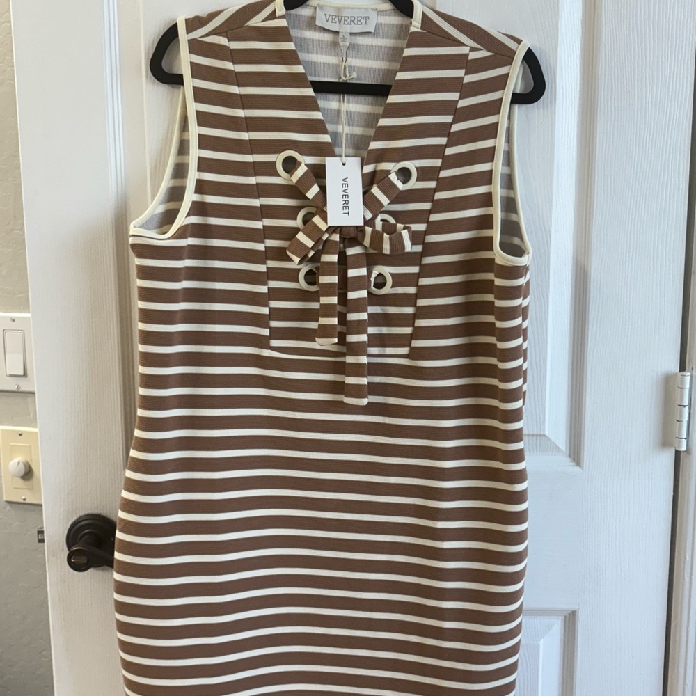 Veveret Brown and White Striped Midi Dress